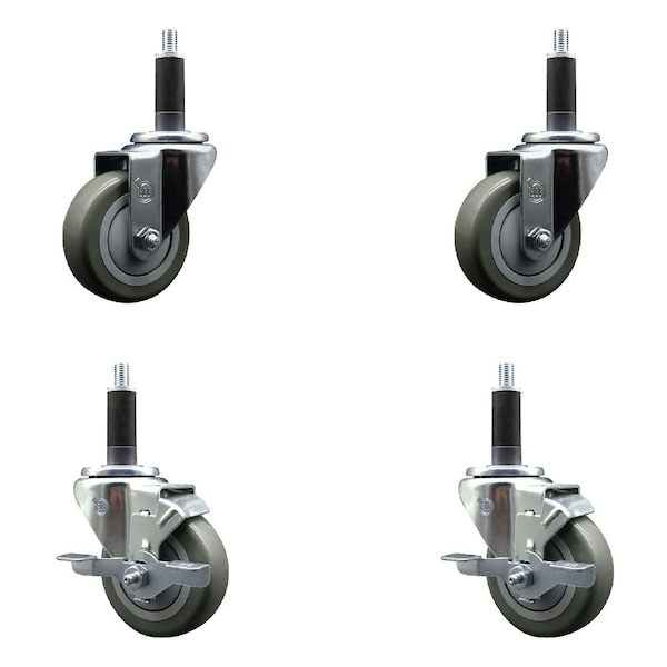 Service Caster 3.5'' SS Gray Poly Wheel Swivel 1'' Expanding Stem Caster Set 2 Brakes, 4PK SCC-SSEX20S3514-PPUB-2-TLB-2-1 - main